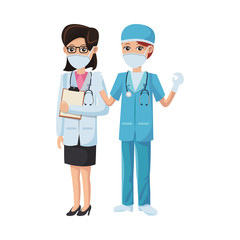 Fototapeta premium couple doctors using medical masks