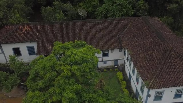 Old coffee farm house drone shot.