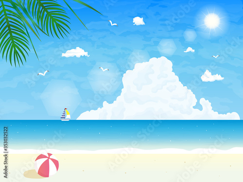 夏 ビーチの風景イラスト Wall Mural Wallpaper Murals Senryu