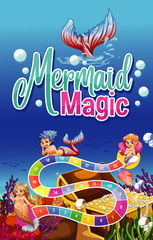 Game template design with mermaid and underwater scene