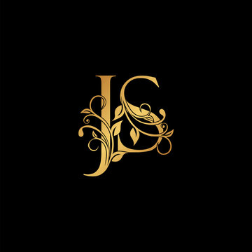 Golden floral letter J and S, JS logo Icon, Luxury alphabet font initial vector design isolated on black background.