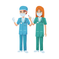 Obraz premium female doctors using medical masks with vaccine