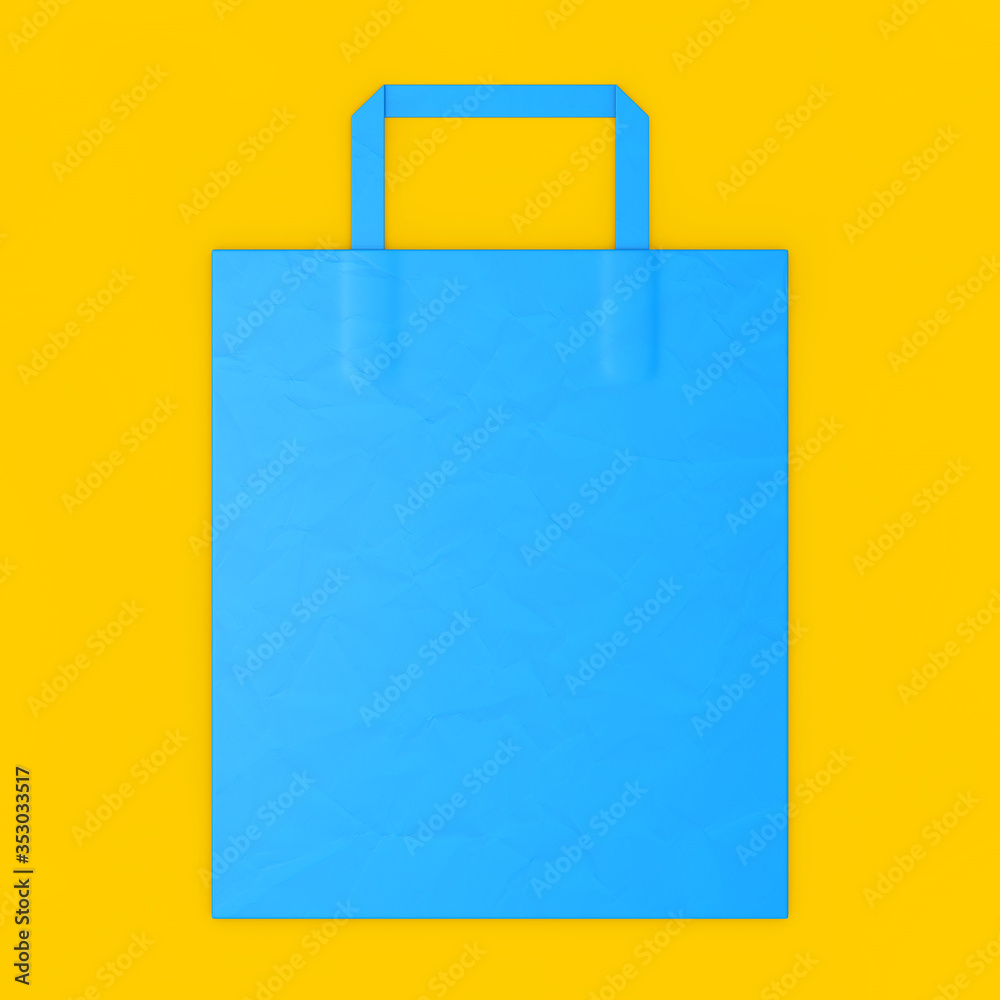 Poster blue craft paper bag mockup with blank space for your design. 3d rendering