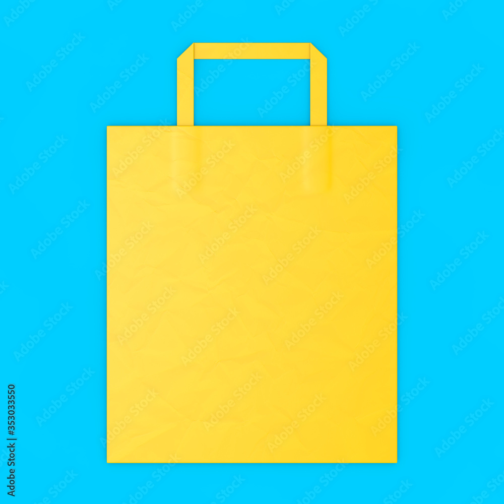 Poster yellow craft paper bag mockup with blank space for your design. 3d rendering