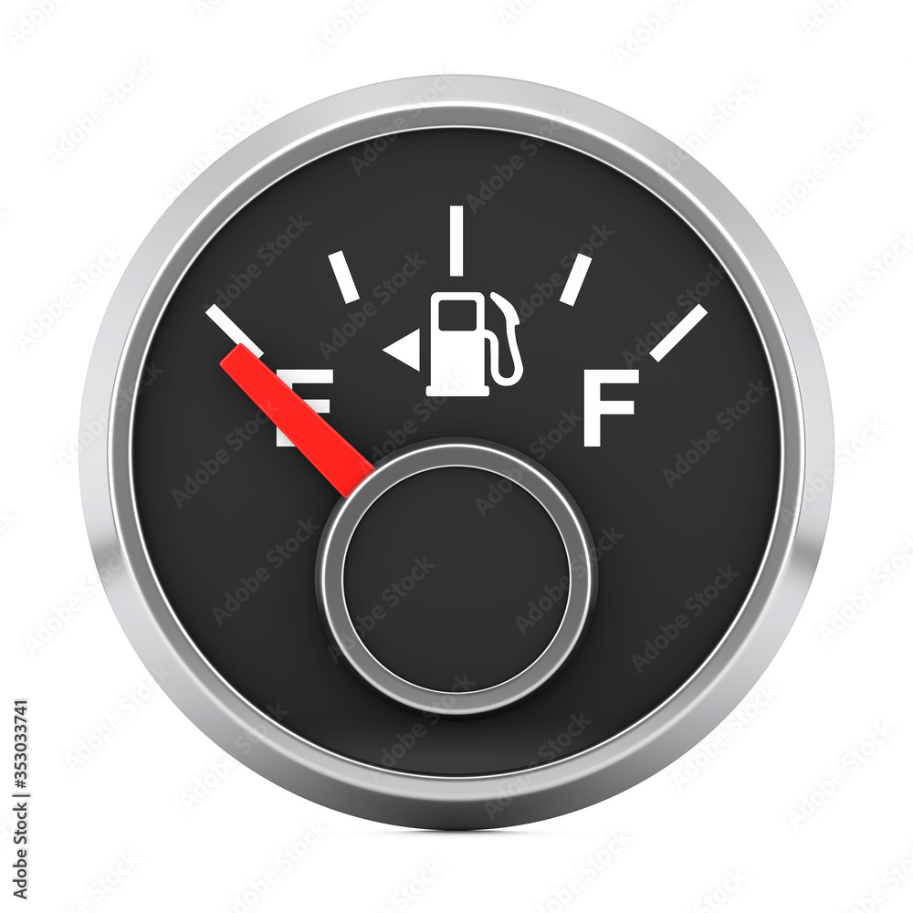 Poster Fuel Dashboard Gauge Showing an Empty Tank. 3d Rendering