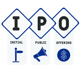 IPO - Initial Public Offering acronym, business concept. Can be used for web and mobile UI/UX
Isolated vector illustration