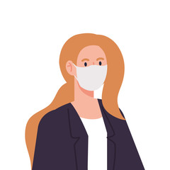 woman using medical protective mask against covid 19 vector illustration design