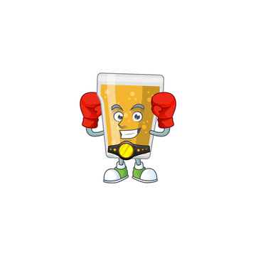 Caricature picture of mug of beer boxing athlete on the arena