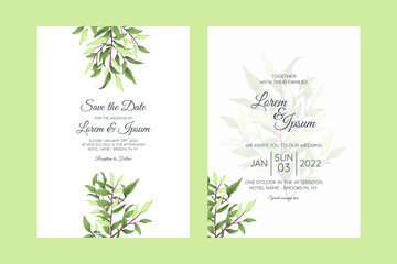 Fototapeta na wymiar Beautiful greenery floral wedding invitation card template set 