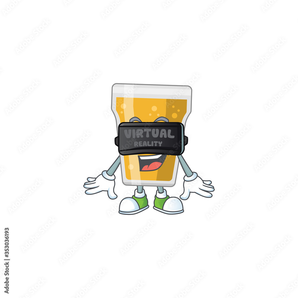 Canvas Prints Caricature picture of mug of beer playing a game using Virtual reality headset