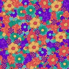 Bright seamless vector pattern-Flower background for paper and textiles. Summer, spring print. - 353036330