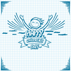 1 june international childrens day cartoon doodle style banner background. happy Children day greeting cad, icon or label. Cartoon kids day poster. Children day hand drawn banner design