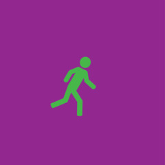 Fototapeta na wymiar green stick man runs isolated on maroon background