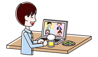 Illustration of people having an online drinking party