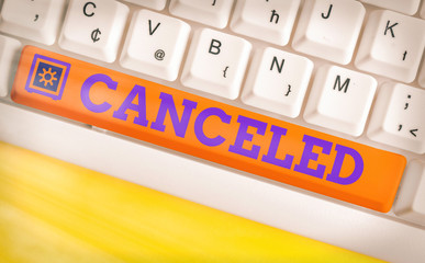 Text sign showing Canceled. Business photo text to decide not to conduct or perform something...