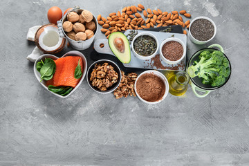 Obraz na płótnie Canvas Food sources of omega 3 and healthy fats.