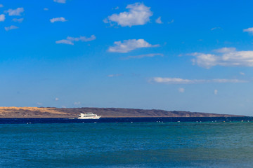 Fototapeta na wymiar White yacht sailing in Red sea, Egypt