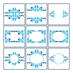 Set of Vector Design of a Blue Ocean Ornament Box and Circle Frame with a Blue Ocean Theme