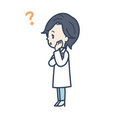 疑問をもつ女性医師　ポーズ　イラスト