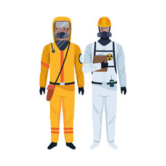 workers wearing biosafety suits characters