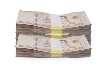 18 January 2020 Bangkok People put Thai bath banknote Thai money on white background for use every day