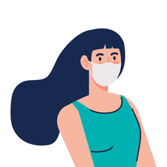 woman using medical protective mask against covid 19 vector illustration design