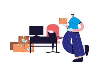 male courier with mask in office