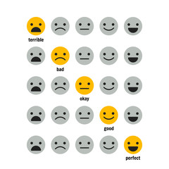 Icons, emoticons for rating or review. Feedback rate of satisfaction. Level.