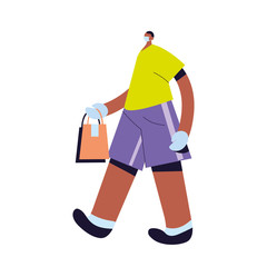 man with face mask, gloves and shipping packages