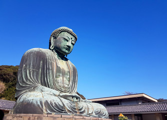 Great Buddha of Kamakura or Kamakura Daibutsu is a large bronze statue of Amida Buddha sits in the open air at Kotoku-in Temple that a World Heritage Site