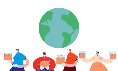 international couriers with mask and gloves