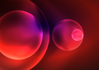 Glowing neon shiny transparent bubbles, glass circles or bio cell concept. Techno futuristic vector abstract background For Wallpaper, Banner, Background, Card, Book Illustration, landing page