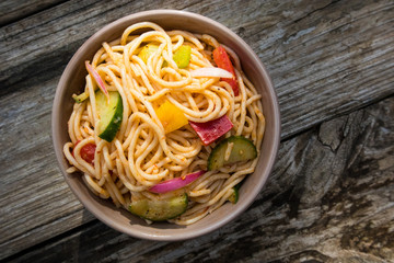 Spaghetti Salad is a delicious cold pasta salad served at a picnic