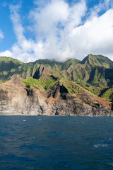 Fototapeta na wymiar Beautiful view of spectacular Na Pali coast cliffs on Kauai island, Hawaii