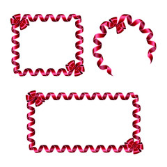 Vector illustration set of frames made of red ribbons bows twisted round and rectangular