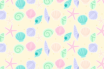 砂浜と貝殻の背景　長方形　白ふち