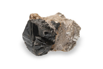 .Mineral cassiterite isolated on white background