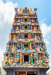 The gopuram of Sri Mariamman Temple. Hindu temple at Singapore