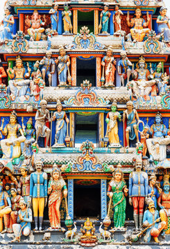Close-up view of the gopuram of Sri Mariamman Temple. Singapore