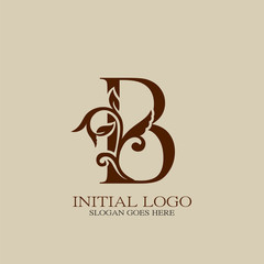 Initial logo letter B luxury style. Vintage nature floral Leaves concept logo vector design template.