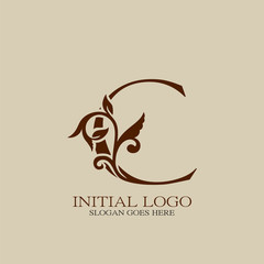 Initial logo letter C luxury style. Vintage nature floral Leaves concept logo vector design template.