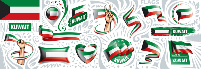 Vector set of the national flag of Kuwait in various creative designs