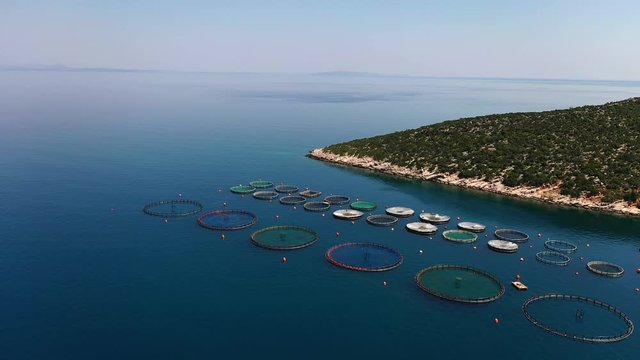Aerial view of fish farm at Greece, Peloponesse 4k footage