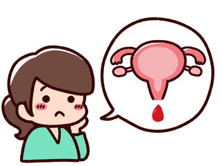 健康を悩む女性　吹き出し　内臓　子宮と出血
