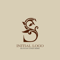 Initial logo letter S luxury style. Vintage nature floral Leaves concept logo vector design template.