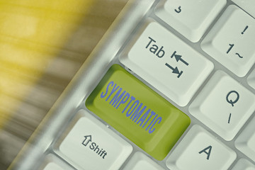 Conceptual hand writing showing Symptomatic. Concept meaning serving as symptom or sign especially...