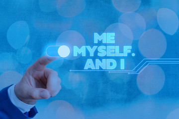 Conceptual hand writing showing Me Myself And I. Concept meaning used by speaker to refer to...