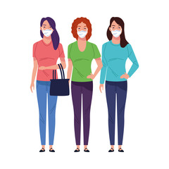 Obraz premium young women using medical masks characters