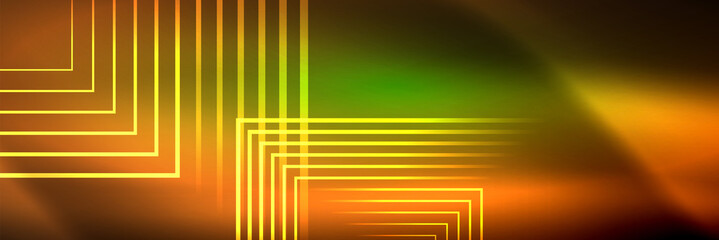 Shiny neon glowing techno lines, hi-tech futuristic abstract background template with square shapes