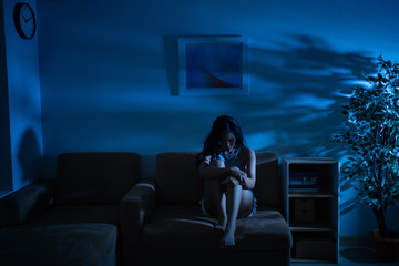 Naklejka premium Asian woman with depression She is stressed And stay in the house